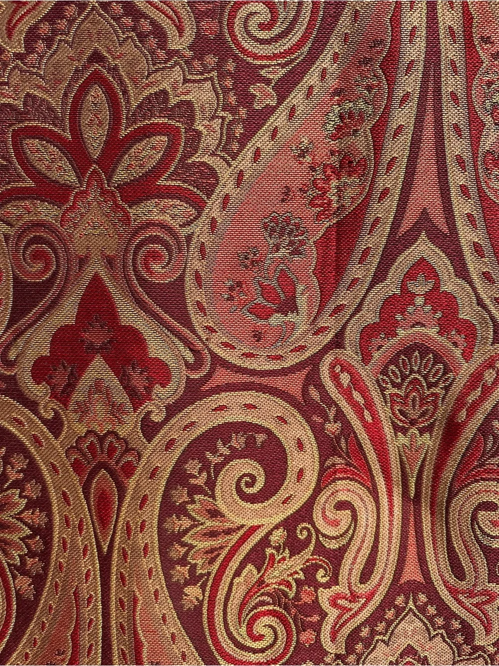 Vintage Classic Home Paisley Fabric Shower Curtain Woven Jacquard Red Gold 72x72